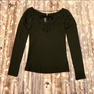 NEW Free People black crochet ribbed henley top